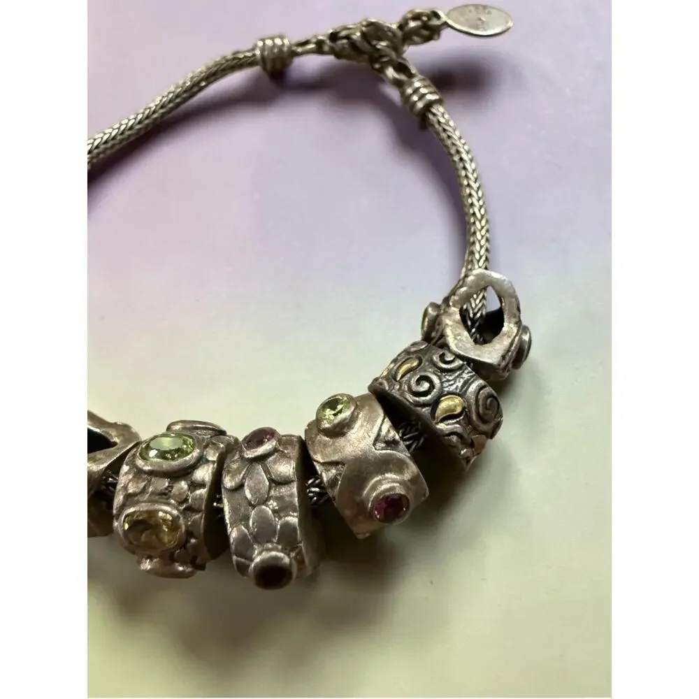 Samuel B 925 Sterling Silver Wheat Chain Gemstone Charm Bracelet Boho 9